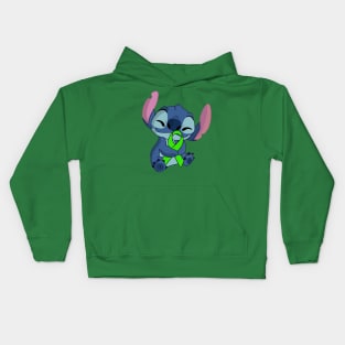 Blue Alien Holding an Awareness Ribbon (Green) Kids Hoodie